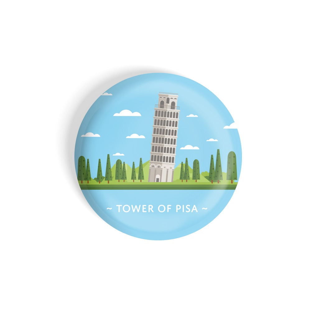 dhcrafts Round Fridge Magnet Blue Color Monuments Leaning Tower Of Pisa Glossy Finish Design Pack of 1 (58 mm)